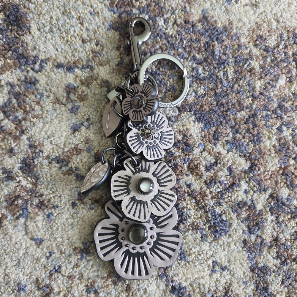 Coach Tea Rose Leather Bag Charm Keychain
